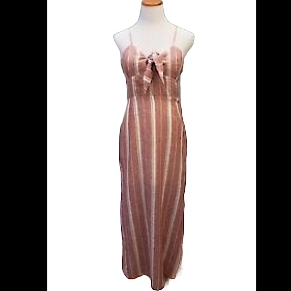 Rose & Cream bow tie bust midi vertical stripes